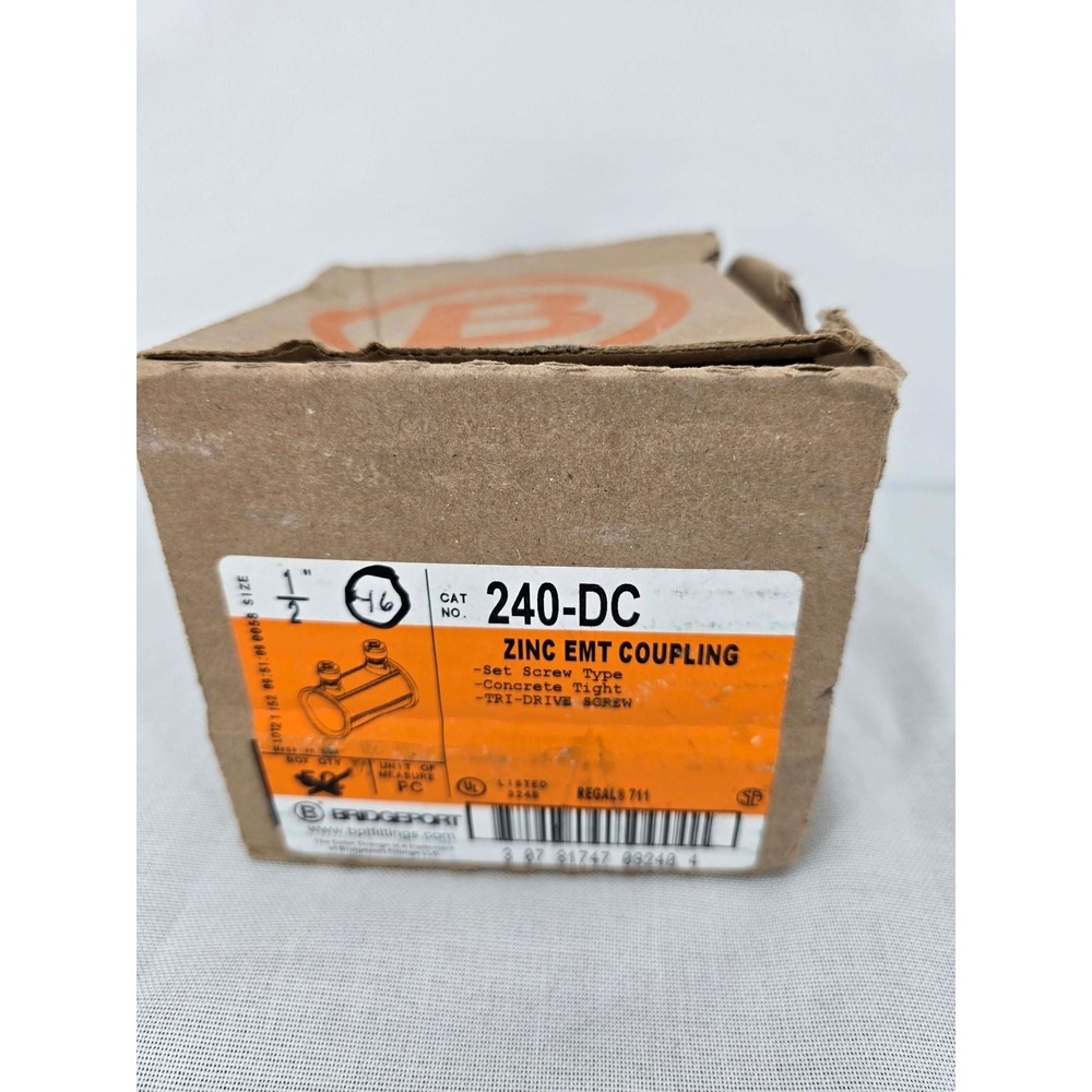 Bridgeport 240-DC 1/2 Inch Zinc EMT Couplings Set Screw Concrete Tight 46 Count